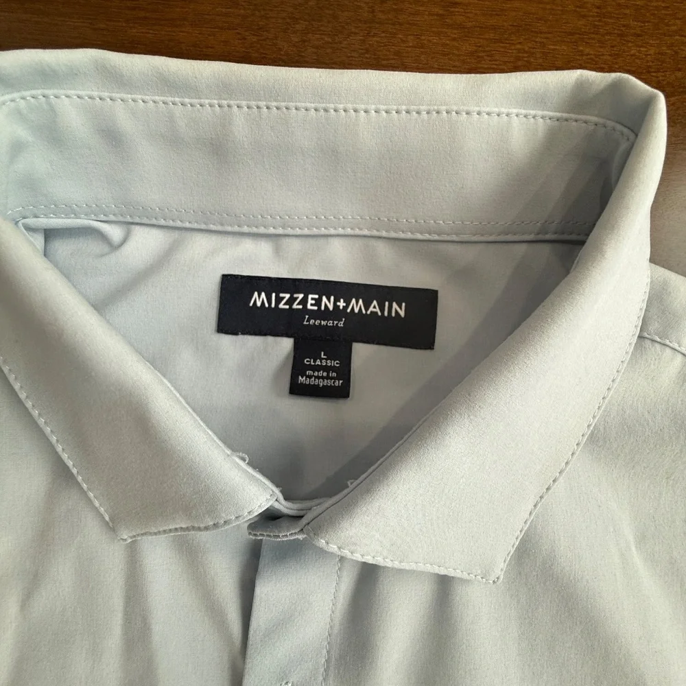 Mizzen+Main Leeward Mens L Classic Fit Light Blue Button Down Performanc Stretch - Picture 4 of 10